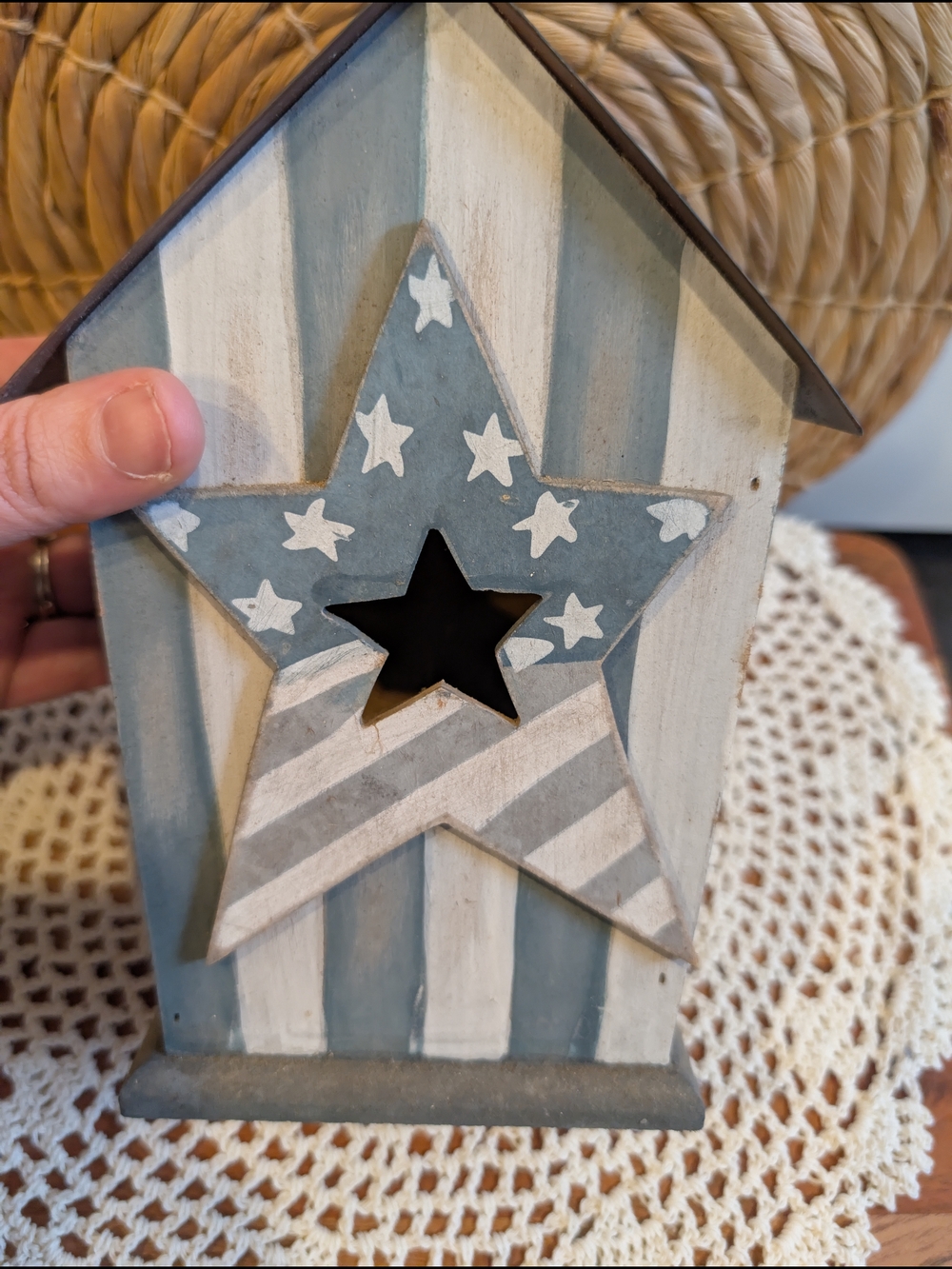 Blue Star Decorative Wooden House - Rustic Home Accent